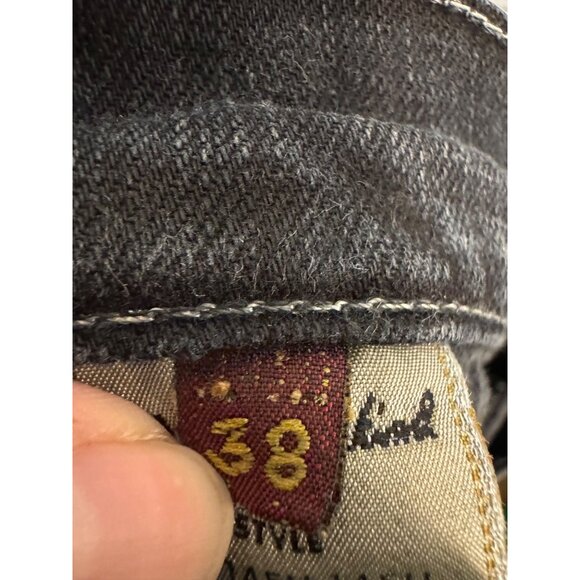 7 For All Mankind Mens Straight Button Fly Jeans Size 38 Black Stretch Denim USA - Picture 3 of 7